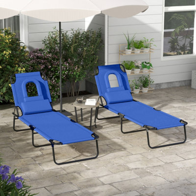 Outsunny Folding Sun Lounger Set Of 2 Reclining Chair With Reading Hole Blue - image 1