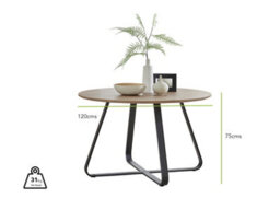 Furniturebox Santorini Round Wood Effect 4 Seat Dining Table With Modern Industrial Rustic Style Matte Black Metal Legs - thumbnail 5
