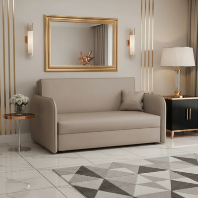 Sofa Viva Loft Iii With Sleeping Function And Storage Chipboard Metal Legs Wooden Frame 145Cm Width Cappuccino - image 1
