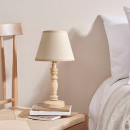 Luminosa Lighting Luminosa Bibury Natural Ash Table Lamp With Vintage White Fabric Ivy Shade 20Cm B22 - thumbnail 3