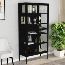 Walplus Display Cabinet Black 90X40X180 Cm Steel And Tempered Glass