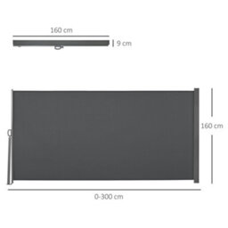 Outsunny 3X1.6M Retractable Side Awning Screen Fence Patio Privacy Divider Grey - thumbnail 3