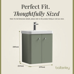 Balterley Flashbrook Modern Bathroom Wall Hung 2 Door Vanity Unit Basin, Satin Green, 505mm - thumbnail 5