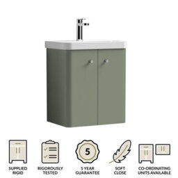 Balterley Flashbrook Modern Bathroom Wall Hung 2 Door Vanity Unit Basin, Satin Green, 505mm - thumbnail 6
