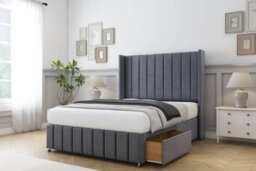 "Sloomy Melbourne Steel Plush Divan Bed Base 2 Drawers Foot-End - 54"" Wingback Headboard & 12"" Footboard 4'6 Double" - thumbnail 4