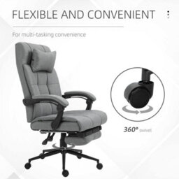 Vinsetto Ergonomic Office Chair Adjustable Height W/ Wheels Footrest Light Grey - thumbnail 6