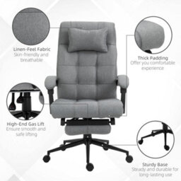 Vinsetto Ergonomic Office Chair Adjustable Height W/ Wheels Footrest Light Grey - thumbnail 7