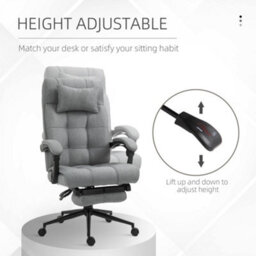 Vinsetto Ergonomic Office Chair Adjustable Height W/ Wheels Footrest Light Grey - thumbnail 4