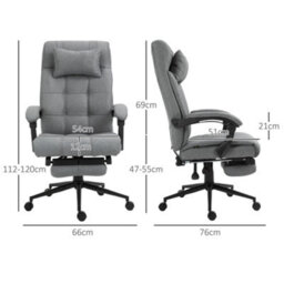 Vinsetto Ergonomic Office Chair Adjustable Height W/ Wheels Footrest Light Grey - thumbnail 3