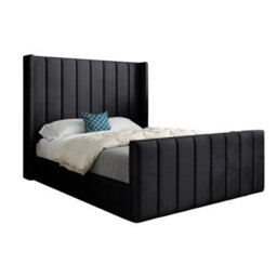 Romano Straight Winged Upholstered Soft Velvet Black Bed Frame - thumbnail 5