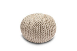 Knitted Pouffe Chunky Round Footstool Ottoman 100% Cotton Handmade Cream