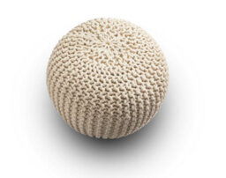 Knitted Pouffe Chunky Round Footstool Ottoman 100% Cotton Handmade Cream - thumbnail 3