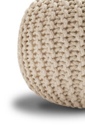 Knitted Pouffe Chunky Round Footstool Ottoman 100% Cotton Handmade Cream - thumbnail 4