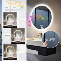 Luvodi 80Cm Large Bluetooth Led Bathroom Mirror W/ Front Lighting Backlit Dimmable Anti-Fog - thumbnail 4