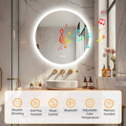 Luvodi 80Cm Large Bluetooth Led Bathroom Mirror W/ Front Lighting Backlit Dimmable Anti-Fog - thumbnail 6