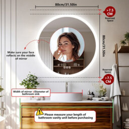 Luvodi 80Cm Large Bluetooth Led Bathroom Mirror W/ Front Lighting Backlit Dimmable Anti-Fog - thumbnail 7