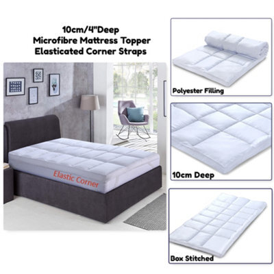 ARLinens Microfiber Mattress Topper 10Cm Mattress Protector Cover Elastic Corner Straps 4 Inch Deep Mattress Toppers - image 1