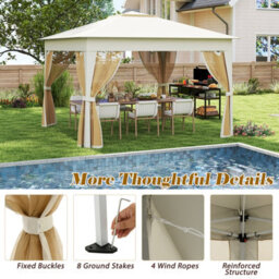 Costway 338 X 338 Cm Pop Up Gazebo Foldable Canopy Tent W/ Mesh Netting Beige - thumbnail 7