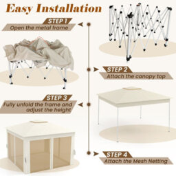 Costway 338 X 338 Cm Pop Up Gazebo Foldable Canopy Tent W/ Mesh Netting Beige - thumbnail 6