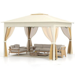 Costway 338 X 338 Cm Pop Up Gazebo Foldable Canopy Tent W/ Mesh Netting Beige - thumbnail 1