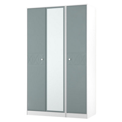 San Jose Ready Assembled Contemporary Matt Duck Egg Blue & White Tall Triple Wardrobe With 1 Mirror Door (H)1960mm (W)1108mm (D)530mm - image 1