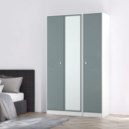 San Jose Ready Assembled Contemporary Matt Duck Egg Blue & White Tall Triple Wardrobe With 1 Mirror Door (H)1960mm (W)1108mm (D)530mm - thumbnail 3