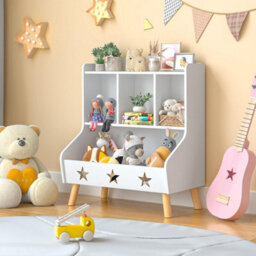 Huhote Three Compartment Wooden Kids Bookcase And Toy Storage Organiser Cabinet For Bedroom Playroom Bookshelf Book Rack White - thumbnail 3