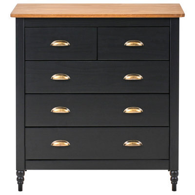 Wyld And Coco Nordicluxe Sideboard Black 5-Drawer Chest Storage Unit, W79 X D40 X H83Cm - image 1