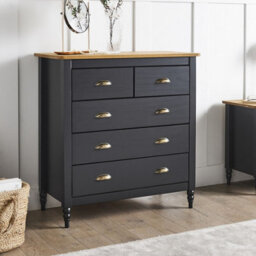 Wyld And Coco Nordicluxe Sideboard Black 5-Drawer Chest Storage Unit, W79 X D40 X H83Cm - thumbnail 2