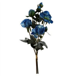Leaf 55Cm Blue Peony Artificial Flowers Spray - 4 Flowers 3 Buds - thumbnail 2