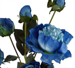 Leaf 55Cm Blue Peony Artificial Flowers Spray - 4 Flowers 3 Buds - thumbnail 3