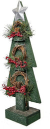 Shatchi Christmas Decoration Gift Battery Operated Green Tree Tabletop Decorated With Berries, Pines And Small Warm White Bulbs - thumbnail 3