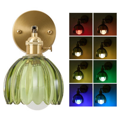 Living And Home Single Green Glass Wall Lamp With Remote Control, Usb Charging,for Hallway Entrance Hall,e27 - image 1
