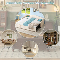 Matteo Beige Velvet Upholstered 3Ft Single Daybed With Pull-Out Trundle & Usb Charging Station - Ideal Sofa Bed - thumbnail 8
