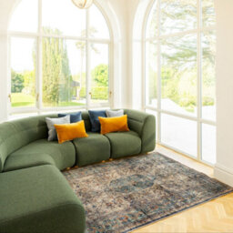 Loomed Traditional Design Cotton Chenille Rug Beige Blue Machine Washable 280Cm X 380Cm - thumbnail 3