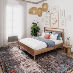 Loomed Traditional Design Cotton Chenille Rug Beige Blue Machine Washable 280Cm X 380Cm - thumbnail 6