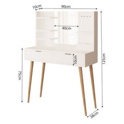Vanity Dressing Table With Mirror & Shelves, 2 Drawer Makeup Desk With Wooden Legs (Bella, White) - thumbnail 4
