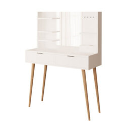 Vanity Dressing Table With Mirror & Shelves, 2 Drawer Makeup Desk With Wooden Legs (Bella, White) - thumbnail 5