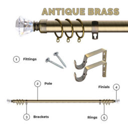 Ameha Plain Sapphire Crystal Metal Curtain Pole 120-210 Cm, (48-84 Inches) Antique Brass Extendable Adjustable Curtain Poles - thumbnail 6