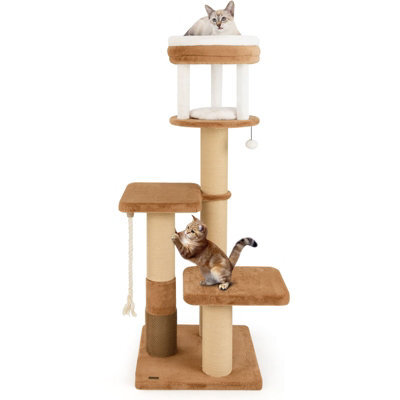 Costway Cat Tree For Indoor Cats 166 Cm Tall Kitty Tower W/self-Groomer-Caramel - image 1