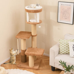 Costway Cat Tree For Indoor Cats 166 Cm Tall Kitty Tower W/self-Groomer-Caramel - thumbnail 6
