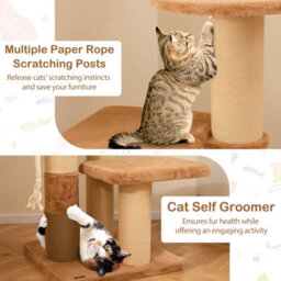 Costway Cat Tree For Indoor Cats 166 Cm Tall Kitty Tower W/self-Groomer-Caramel - thumbnail 4