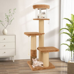 Costway Cat Tree For Indoor Cats 166 Cm Tall Kitty Tower W/self-Groomer-Caramel - thumbnail 8