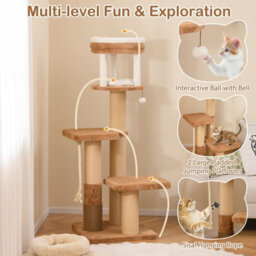 Costway Cat Tree For Indoor Cats 166 Cm Tall Kitty Tower W/self-Groomer-Caramel - thumbnail 9