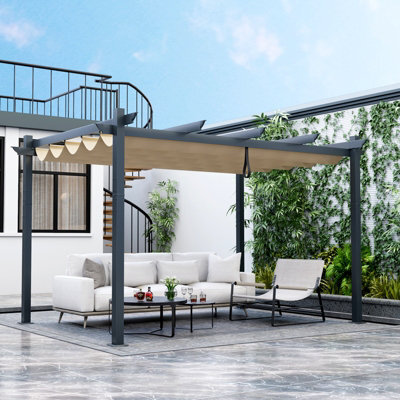 Costway 4 X 2.9M Outdoor Aluminum Retractable Pergola Canopy Shelter Grape Trellis Beige - image 1