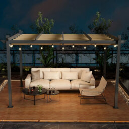 Costway 4 X 2.9M Outdoor Aluminum Retractable Pergola Canopy Shelter Grape Trellis Beige - thumbnail 3