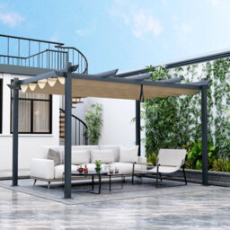 Costway 4 X 2.9M Outdoor Aluminum Retractable Pergola Canopy Shelter Grape Trellis Beige - thumbnail 1