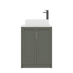Royal Bathrooms Royal Bathroom Elmore 600mm Matt Green Freestanding Countertop Bathroom Vanity Unit 2 Door Plain White Worktop With Lyon Basin - thumbnail 7