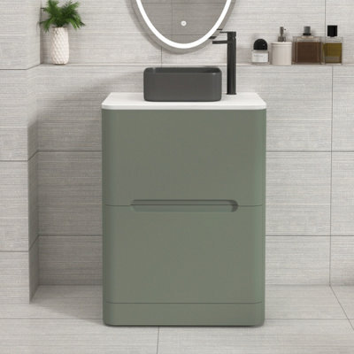 Royal Bathrooms Venice 600mm Sage Green Freestanding Bathroom Countertop Vanity Unit 2 Drawer With Art Square Basin - image 1