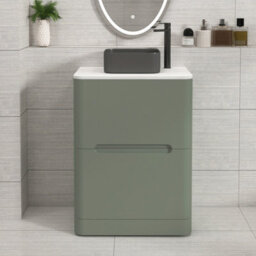 Royal Bathrooms Venice 600mm Sage Green Freestanding Bathroom Countertop Vanity Unit 2 Drawer With Art Square Basin - thumbnail 1